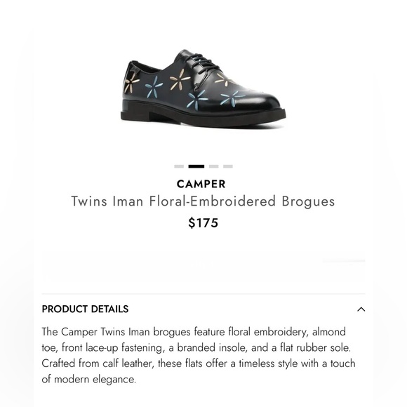 Camper twins black formal floral brogues embroidered lace up shoes women’s SZ 40 - Picture 10 of 11